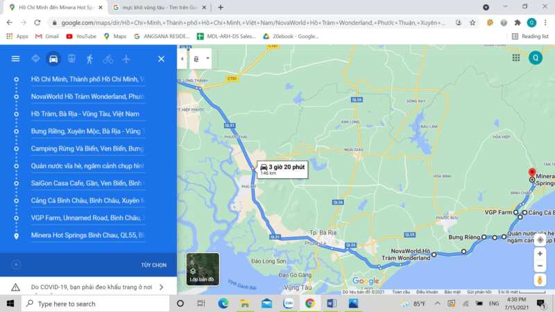 bản đồ du lịch Hồ Tràm - Hồ Cốc